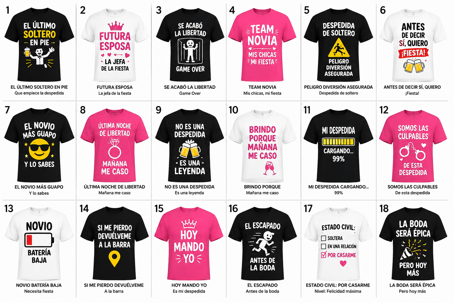 Camisetas para despedidas de soltero y soltera
